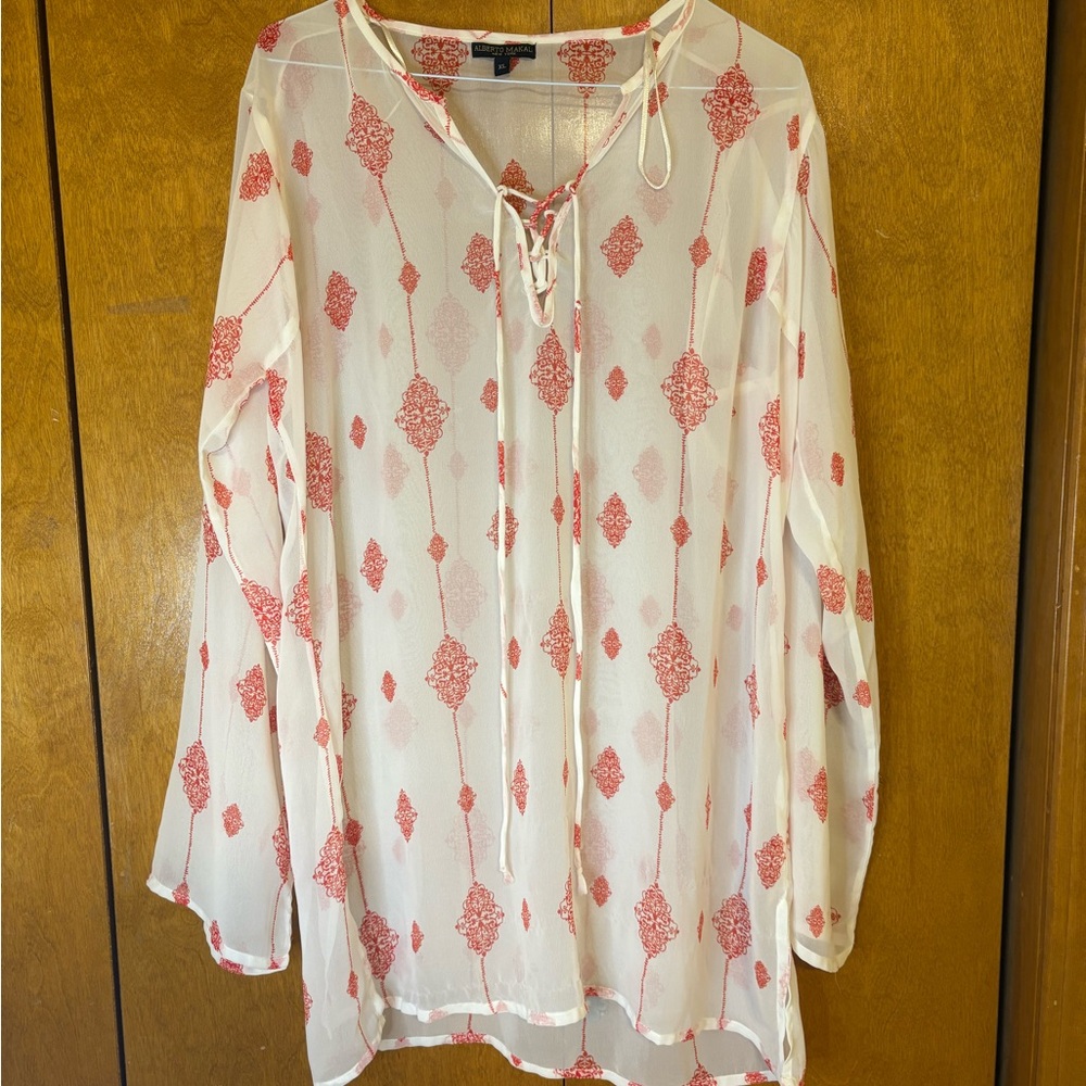 Alberto Makali Sheer‎ Tunic with Red Accents